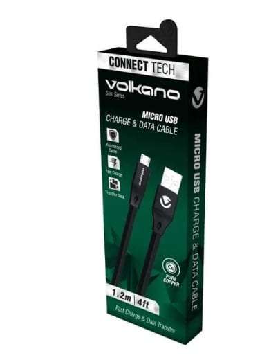 Volkano Slim Series Flat PVC Micro USB Cable 1.2m - Black