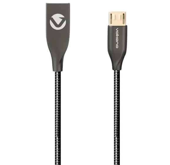 Volkano Iron Series Round Metallic Spring Micro USB Cable 1.2m - Black