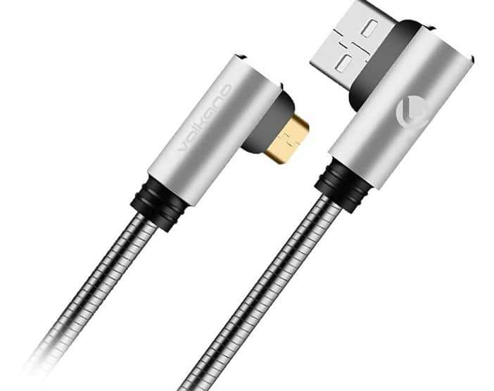 Volkano Iron Series Round Metallic Spring Micro 90 USB Cable 1.2m - Silver