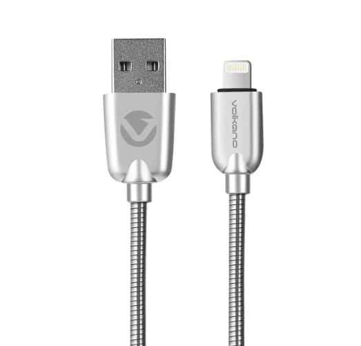 Volkano Iron Series Round Metallic Spring MFI Lightning Cable 1.2m - Silver