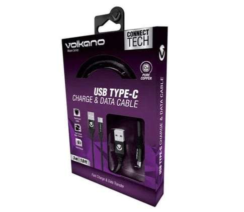 Volkano Weave Series Fabric Braided Type-C Cable 3m - Black