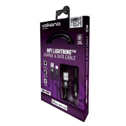 Volkano Weave Series Fabric Braided MFI Lightning Cable 3m - Black