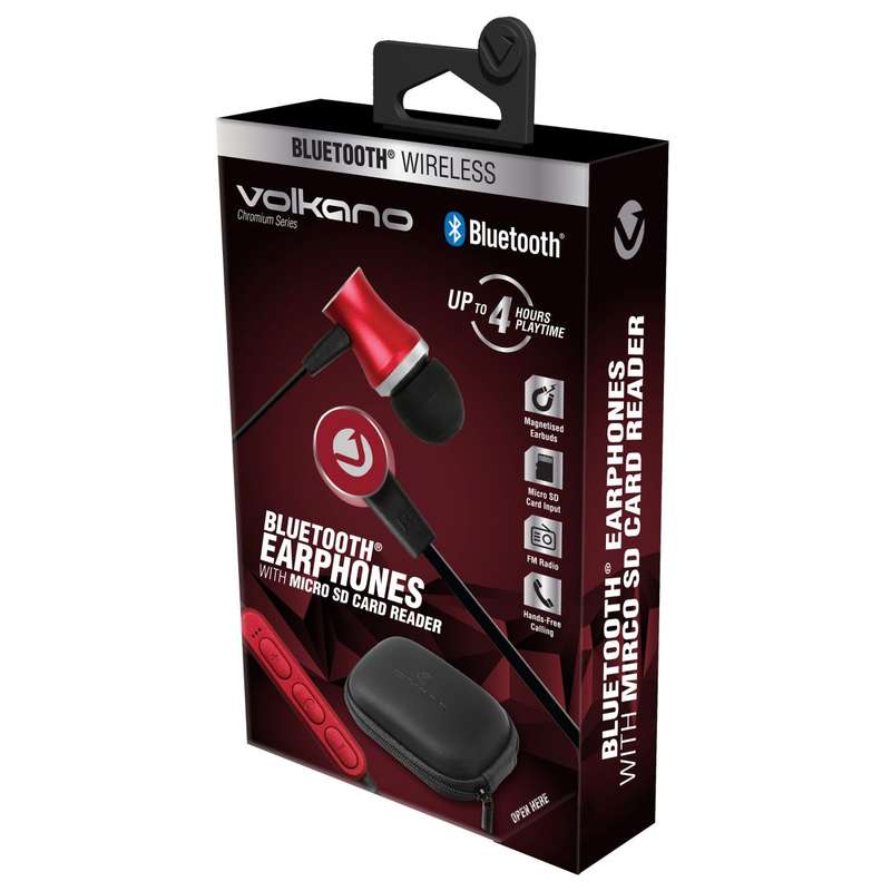 Volkano Chromium B.T. Earphones with SD Card Reader - Red