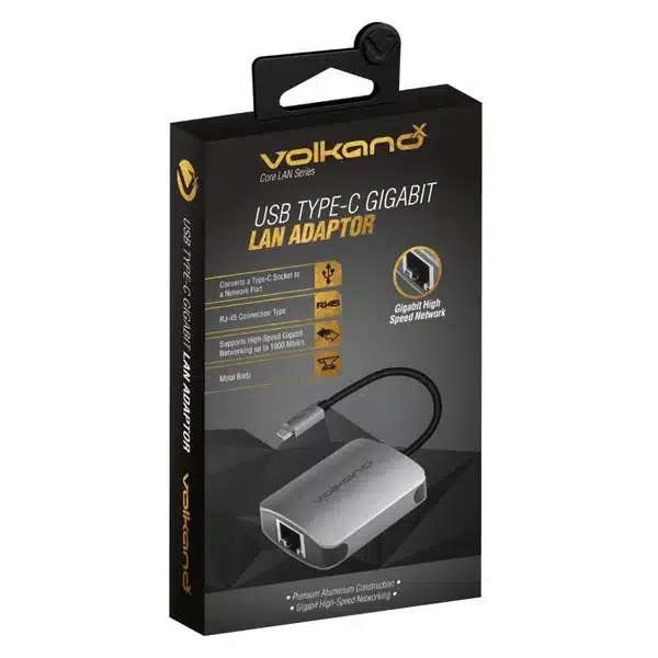 VolkanoX Core LAN series USB Type C to Gigabit LAN adaptor - Charcoal