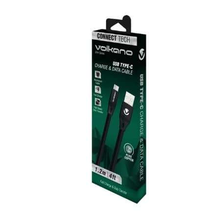 Volkano Slim Series Flat PVC Type-C Cable 1.2m - Black