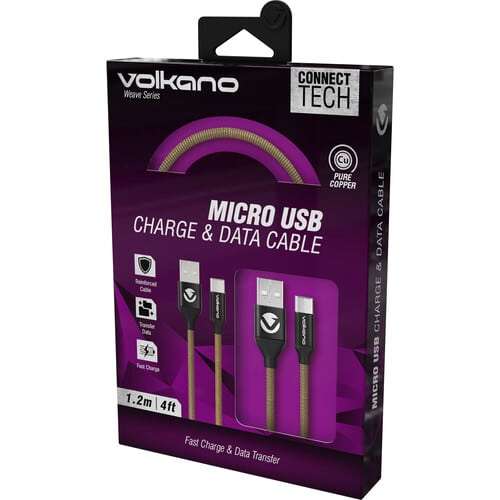 Volkano Weave Series Fabric Braided Micro USB Cable 1.2m - Army Green