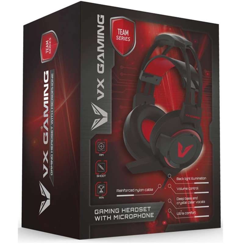 VX Gaming VX-106-BK Team Series Black &amp; Red Gaming Headset with Mic