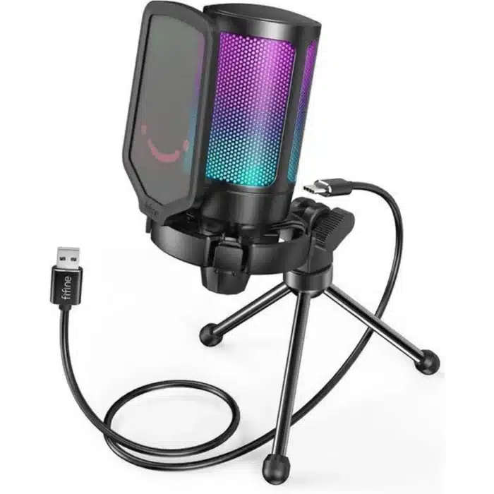 Fifine A6V Pro Microphone RGB USB Pop Filter Gain Control