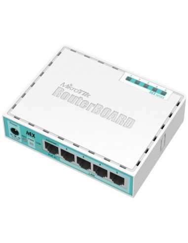 MikroTik hEX, Desktop Router, 5x GB LAN ports, USB, RouterOS L4, plastic case, PSU