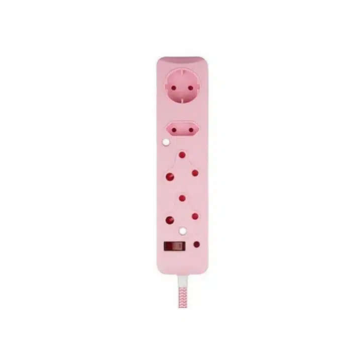 Switched 4 Way Medium Surge Multiplug 3M Braided cord Pink