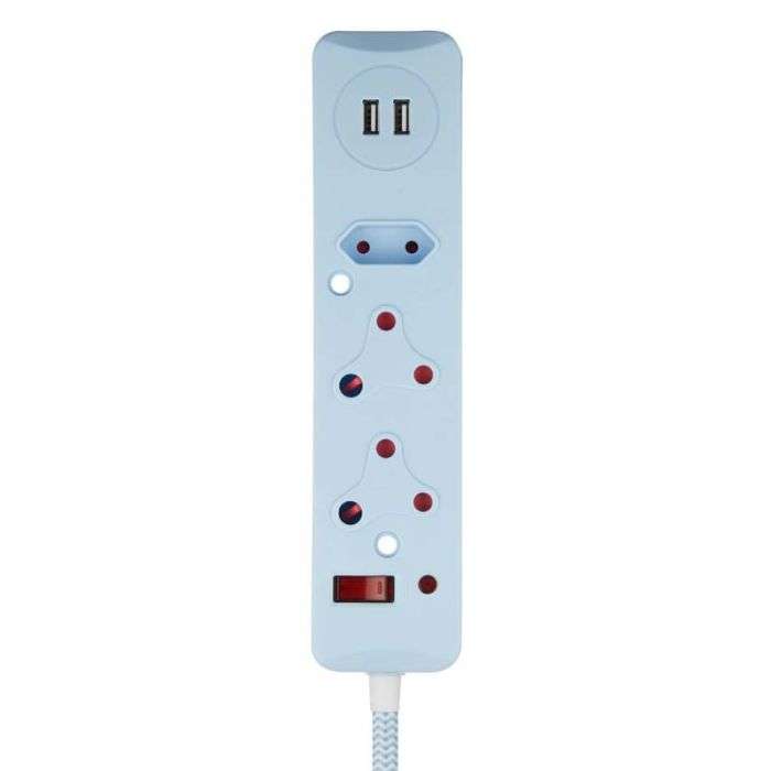 Switched 3 Way Surge Medium Multiplug with Dual USB Ports 0.5M  Blue