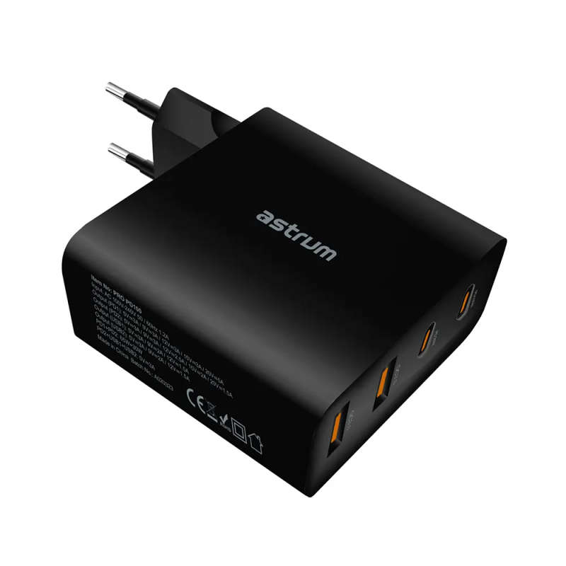 Astrum Pro PD100 Dual USB-C + USB 100W PD GaN Charger PD100 Black
