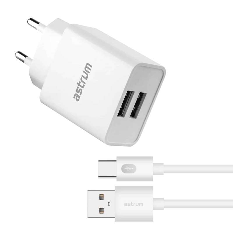 Astrum PRO U20 Dual USB 10W Charger + Type-C USB Cable U24 White
