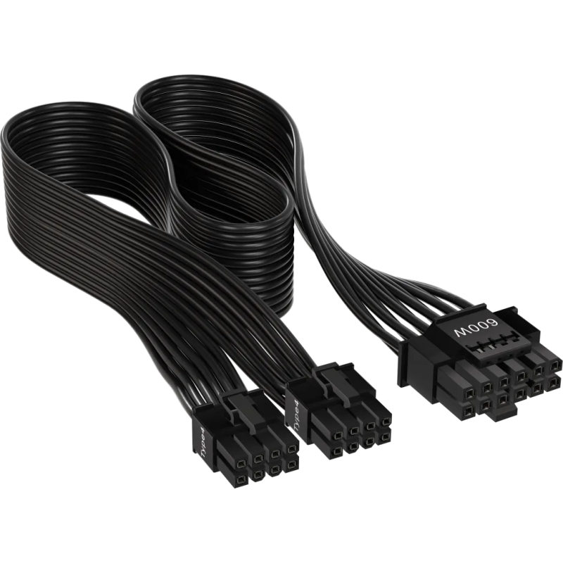 Corsair 12+4pin PCIe Gen 5 Type-4 600W 12VHPWR Cable; Flat Ribbon; Black