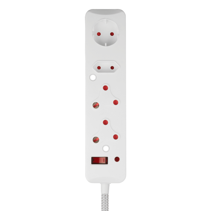 SWITCHED 4 Way Medium Surge Multiplug 0.5M Braided cord White