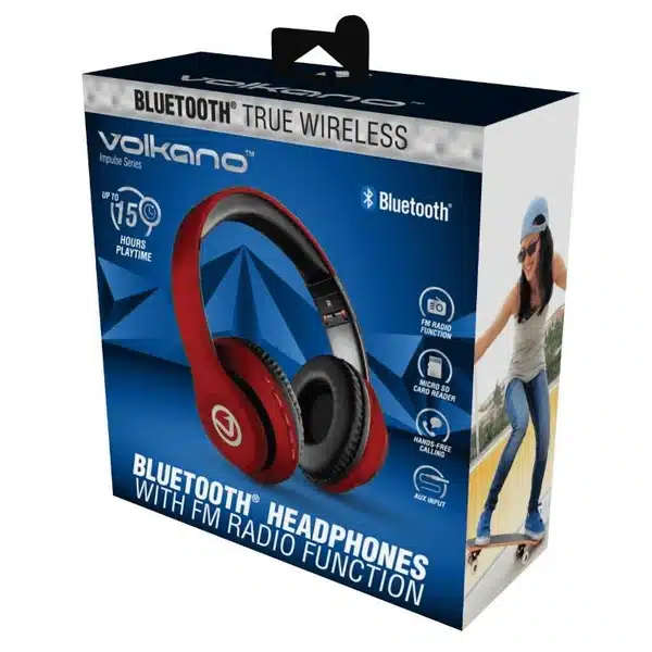 Volkano Impulse Series Bluetooth Headphones - Red