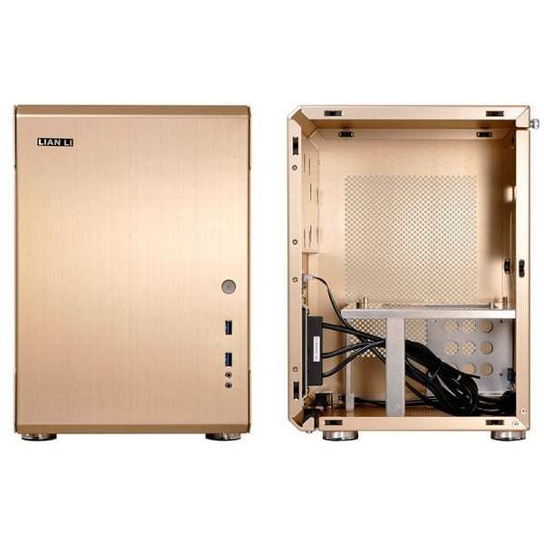 Lian-Li Q34KMP Mini-ITX Chassis - Gold + Wireless Keyboard and Mouse Combo + Mouse Pad
