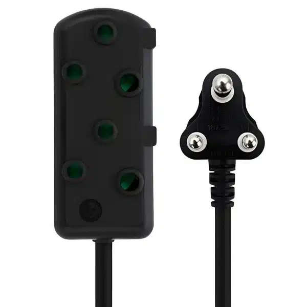Switched 5m SBS Extension Cable/Cord/Lead Multiplug - Light Duty - Black