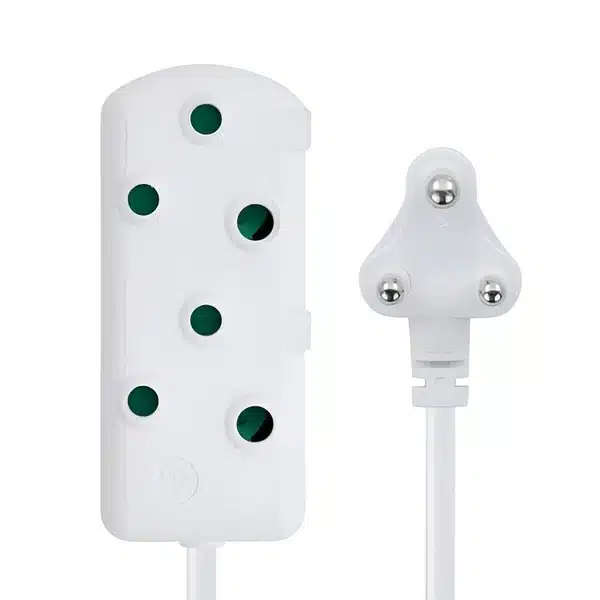 Switched 5m SBS Extension Cable/Cord/Lead Multiplug - Light Duty - White