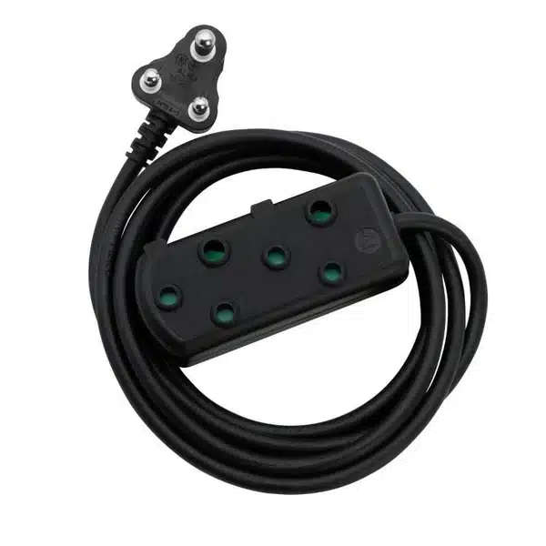 Switched 5m SBS Extension Cable/Cord/Lead Multiplug - Heavy Duty - Black