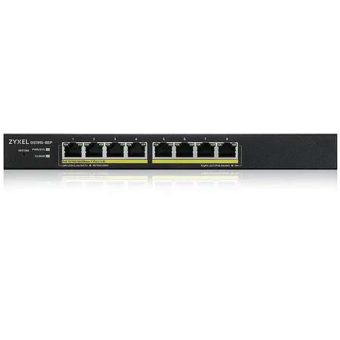 Zyxel GS1915-8EP, 8-port GbE PoE Smart hybrid mode Switch, standalone or NebulaFlex Cloud, 60 Wat...