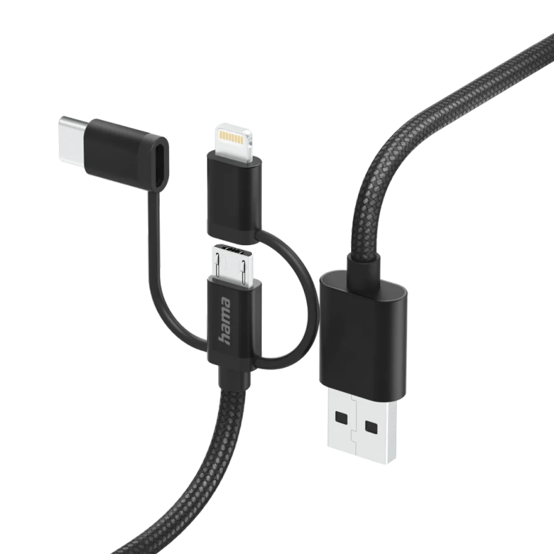 Hama 3-IN-1 Multi Charging Cable USB-A Micro-USB Lightning 1.5M