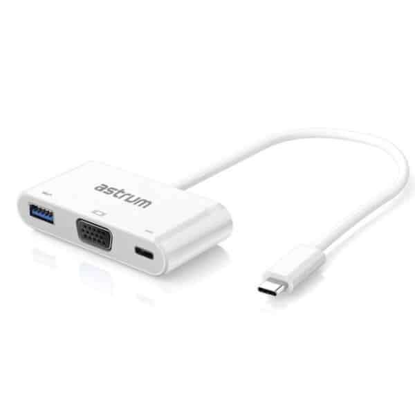 Astrum 3 in 1 Usb Type-C to Vga, Usb & Type-C Charging Adapter DA610 White