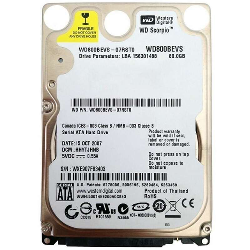 80GB WD 2.5" SATA 5400rpm 8MB Notebook HD