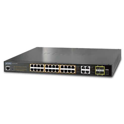 Planet 24-Port 10/100/1000T 802.3at PoE + 4-Port Gigabit TP/SFP Combo Managed Switch - Networking