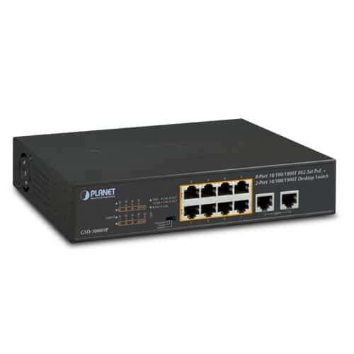 Planet 8-Port 10/100/1000T 802.3at PoE + 2-Port 10/100/1000T Desktop Switch (120 watts) - Networking