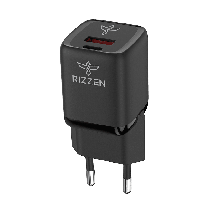 Rizzen 33W Rapid Wall Charger - Output: USB-A 5V/3A 30W, USB Type-C 5V/3A 33W