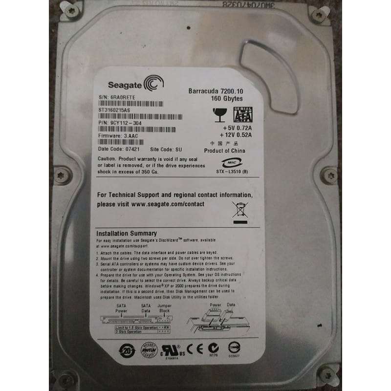160GB Seagate 3.5" SATA 7200rpm 8MB Desktop HDh