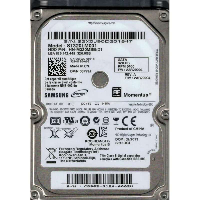 320GB, Seagate, 2.5", 5400 RPM, 8MB,  SATA 3.0Gb/s, Internal HDD