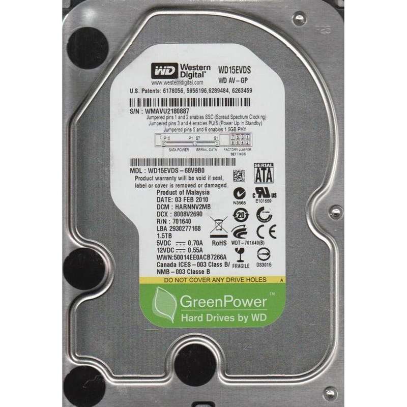 1.5TB Western Digital 3.5" SATA 7200rpm 32MB Internal HD AV-GP