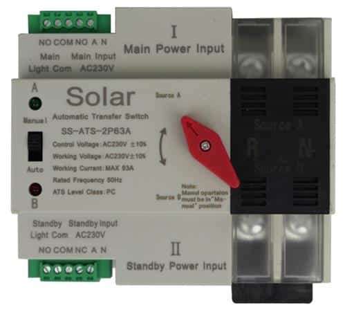 Solarix Dual Power ATS 63A 2 Pole Automatic Change Over Switch Kit Retail Box, No warranty