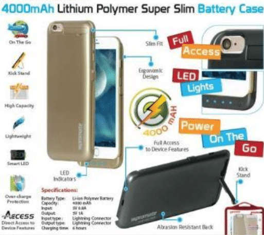 Promate aidCase-i6P 4000mAh Lithium Polymer Super Slim Battery Case - Gold, Retail Box , 1 Year W...