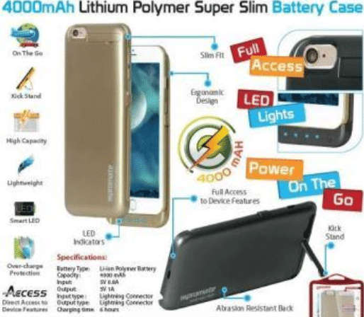 Promate aidCase-i6P 4000mAh Lithium Polymer Super Slim Battery Case - Black, Retail Box , 1 Year ...