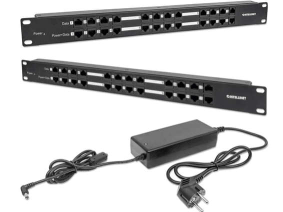 Intellinet 12 Port Passive PoE Patch Panel - 24 Port Patch Panel with 12 port RJ45 Data In and 12...