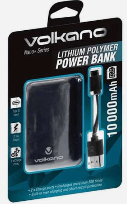 Volkano Nano + Series 10000 mAh Lithium Polymer Powerbank - Black