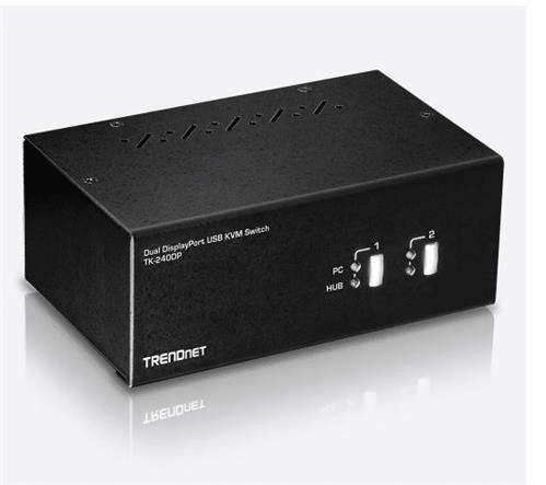 TrendNet 2-Port Dual Monitor DisplayPort KVM Switch, Retail Box, 6 months Limited Warranty
