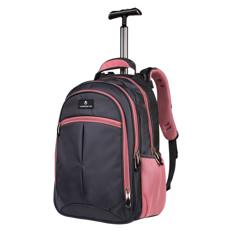 Volkano Orthopaedic Trolley Backpack 35L - Dark Grey/ Pink