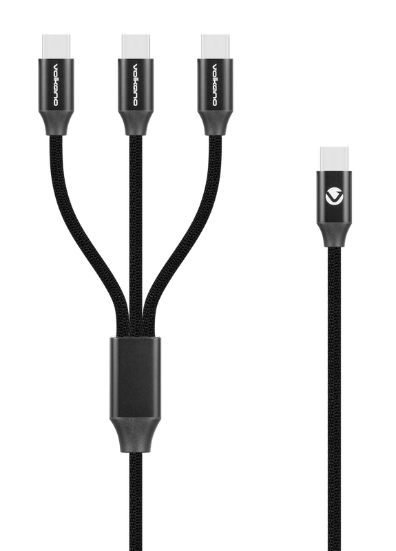 Volkano Weave Series 100W 3-in-1 Charge Cable (3 x Type C) - Black