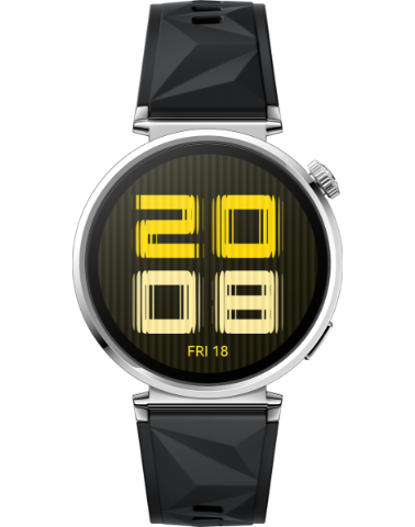 41mm/1.32inch AMOLED / Black Fluoroelastomer Strap.Front case:Silver s