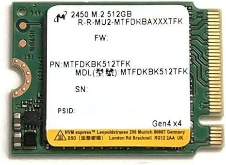 Micron SSD 512GB M.2 2230 30mm NVMe PCIe 4.0 Gen4 x4 2450 Series Solid State Drive