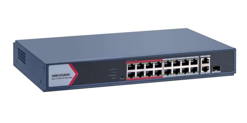 Hikvision L2  Smart Managed Switch  16 10/100M RJ45 PoE ports  2 Gigab