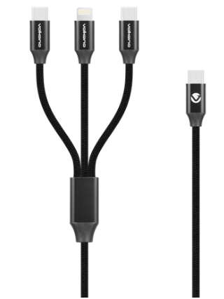 Volkano Weave Series 65W 3-in-1 Charge Cable - Black
