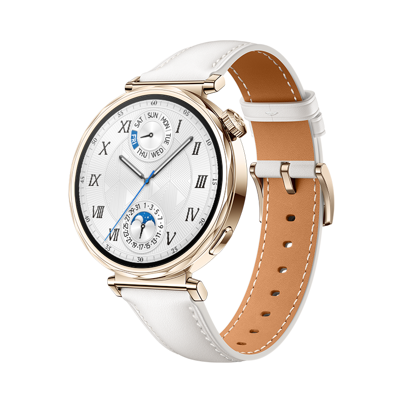 41mm/1.32inch AMOLED / White Composite Leather Strap.Front case:Gold s