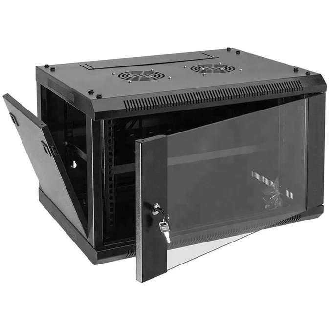 Zone Lite 6U Wallbox 400 Deep + 200 Swing Frame + Single Fan Black