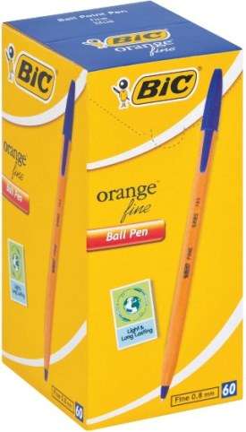 BIC Orange Fine Point Ballpoint Pen-Blue-Fine point: 0.8mm line width 0.3mm, Cap and plug colour ...