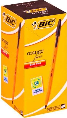 BIC Orange Fine Point Ballpoint Pen-Black-Fine point: 0.8mm line width 0.3mm, Cap and plug colour...